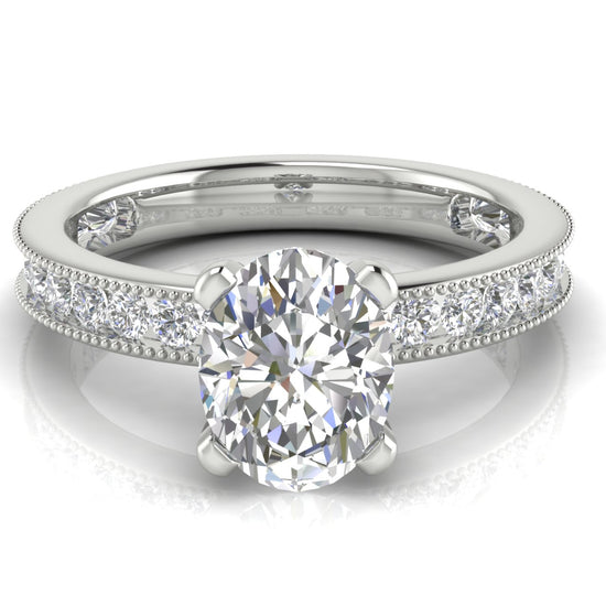 Channel Set Milgrain Oval Cut Lab Diamond Engagement Ring