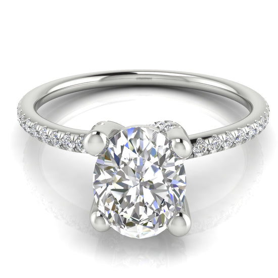 Prong Pave Oval Cut Moissanite Engagement Ring