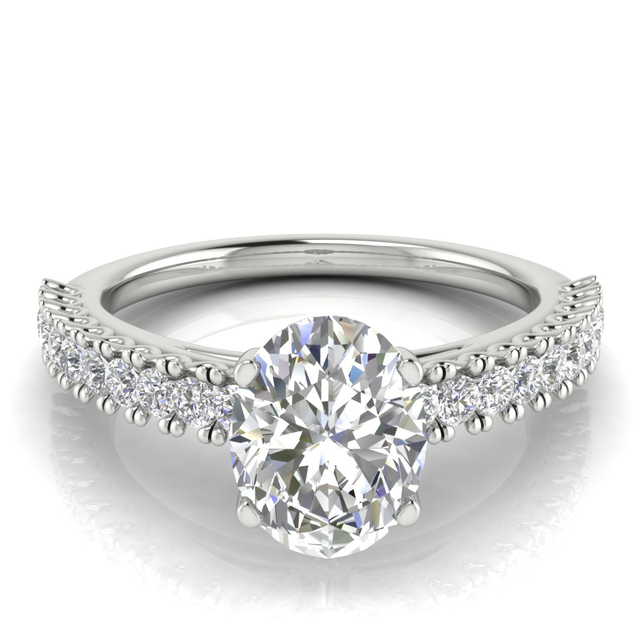 Floating Pave Oval Cut Moissanite Engagement Ring