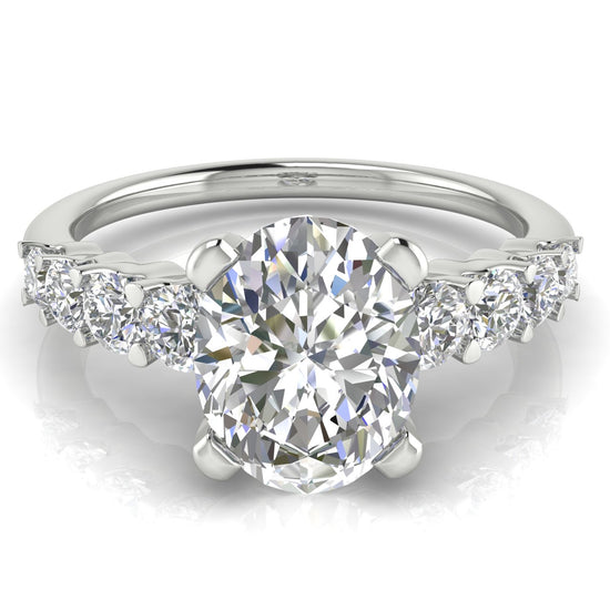 Graduated Pave Oval Moissanite Engagement Ring