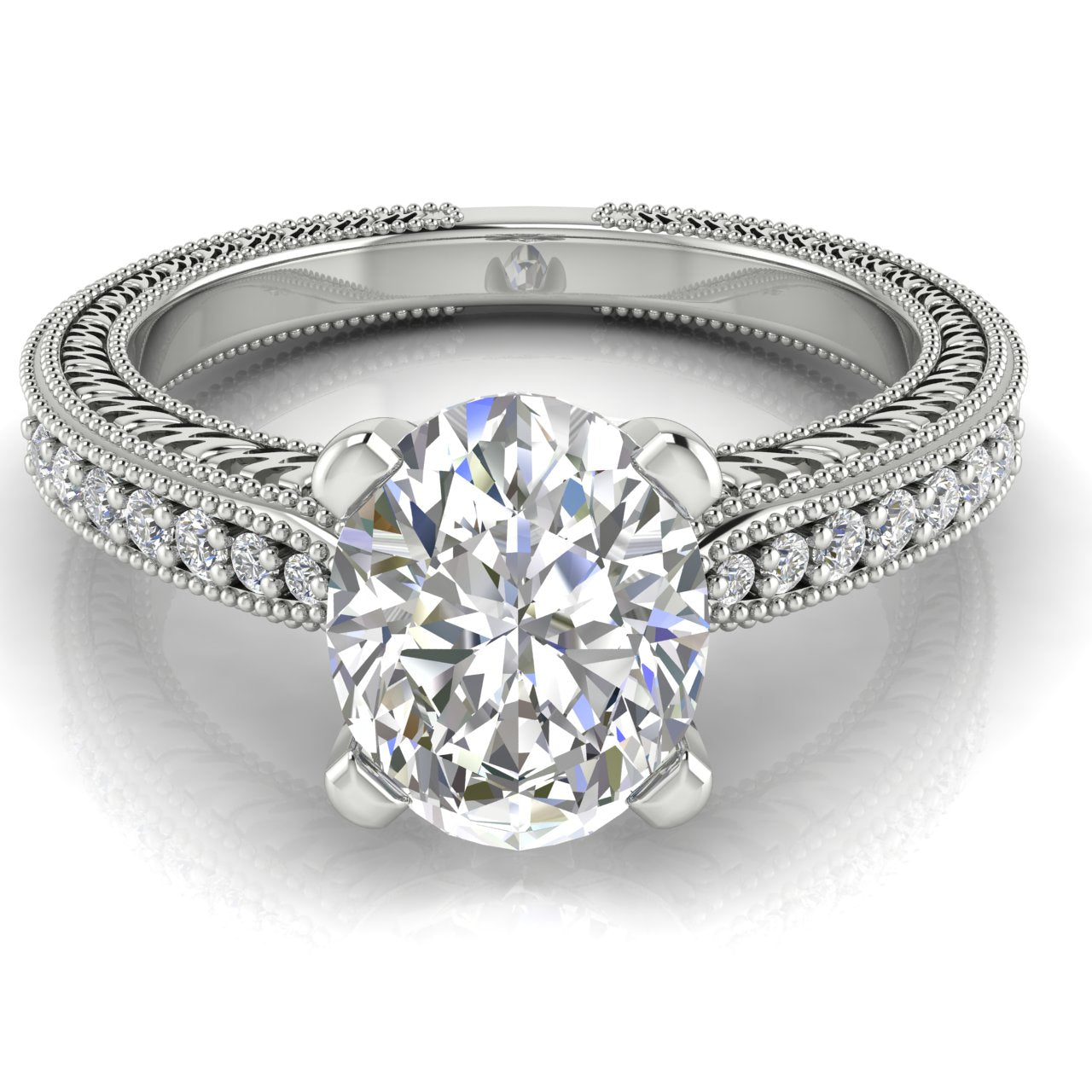 Tapered Vintage Inspired Oval Cut Moissanite Engagement Ring