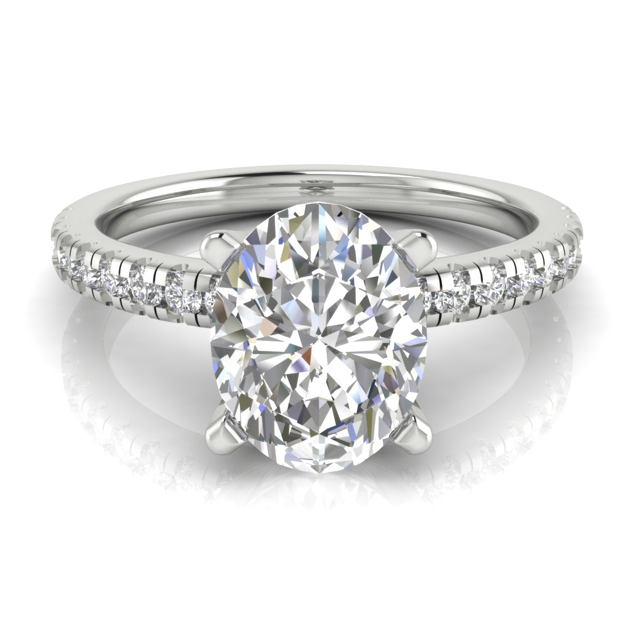 French Pave Basket Oval Moissanite Engagement Ring