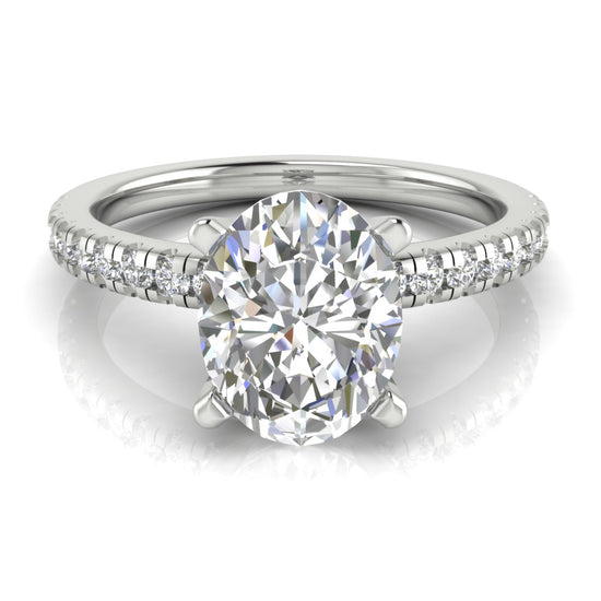 French Pave Basket Oval Lab Diamond Engagement Ring