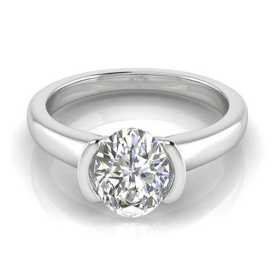 Half Bezel Oval Lab Diamond Engagement Ring