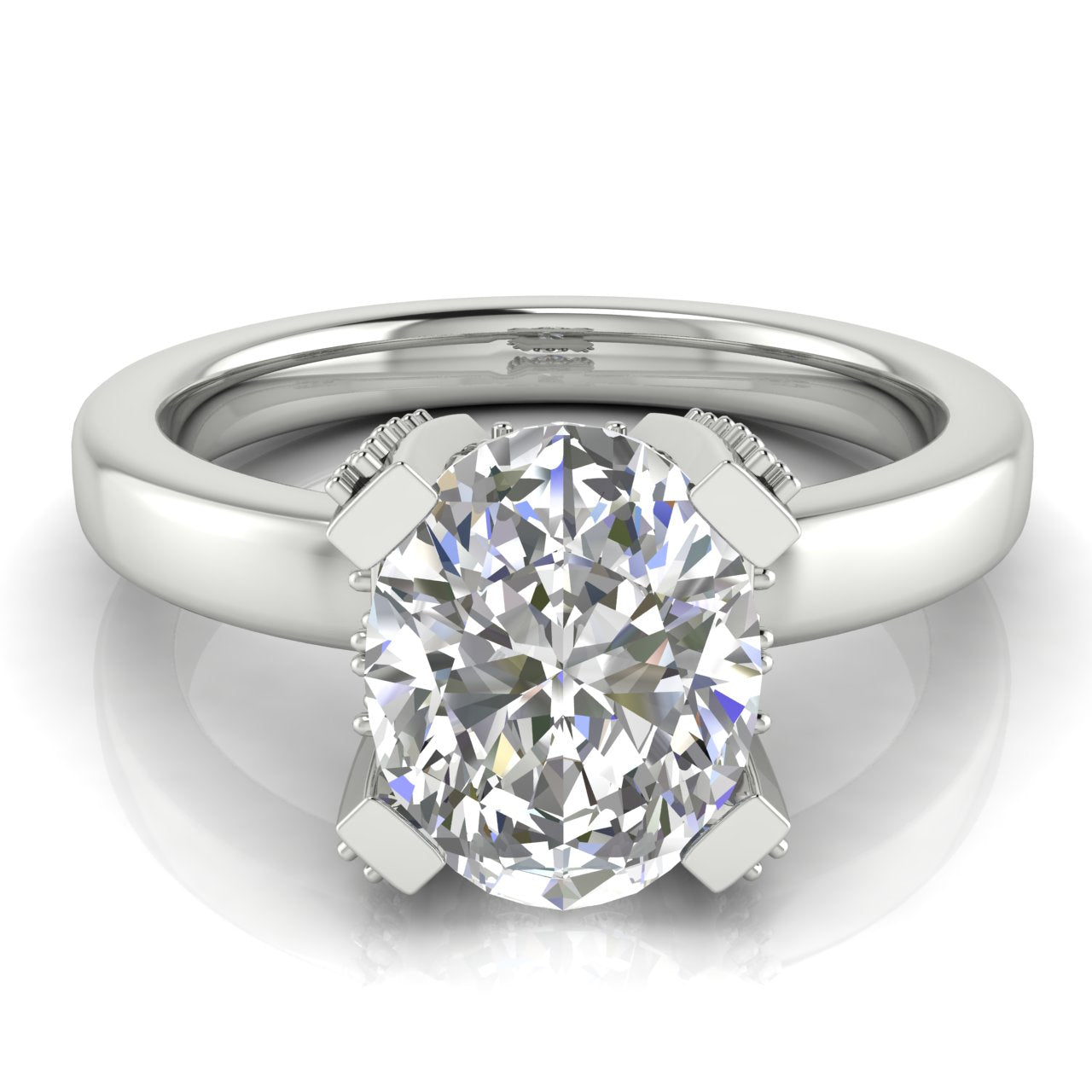 Architectural Pave Oval Moissanite Engagement Ring