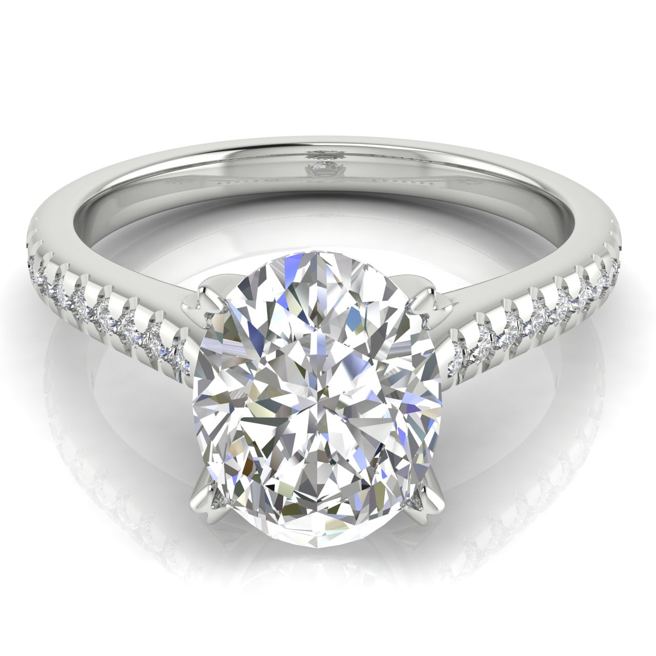 Shared Prong Pave Oval Cut Moissanite Engagement Ring