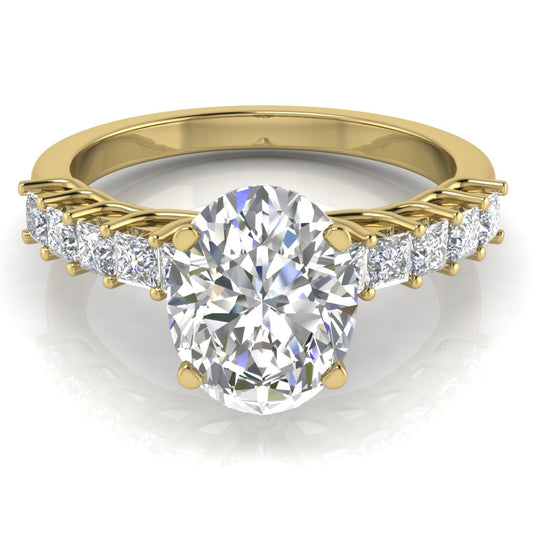 Princess Paved Oval Cut Lab Diamond Engagement Ring