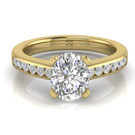 Round Channel Set Oval Lab Diamond Engagement Ring