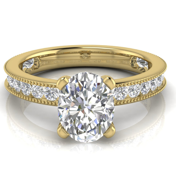 Channel Set Milgrain Oval Cut Lab Diamond Engagement Ring