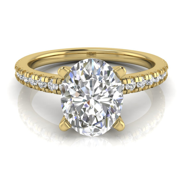 French Pave Basket Oval Moissanite Engagement Ring