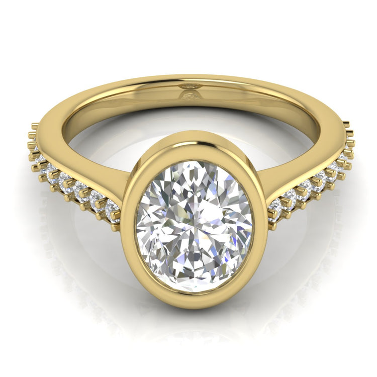 Pave Bezel Oval Cut Lab Diamond Engagement Ring