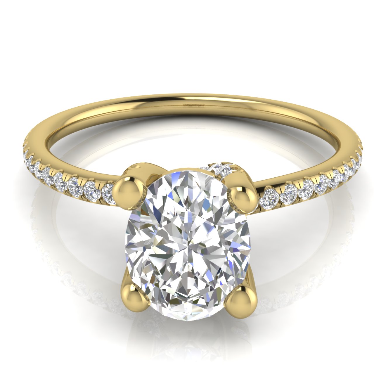 Prong Pave Oval Cut Lab Diamond Engagement Ring