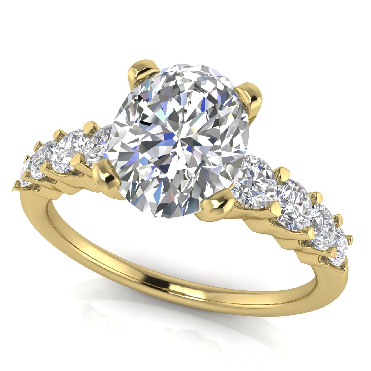 Graduated Pave Oval Moissanite Engagement Ring