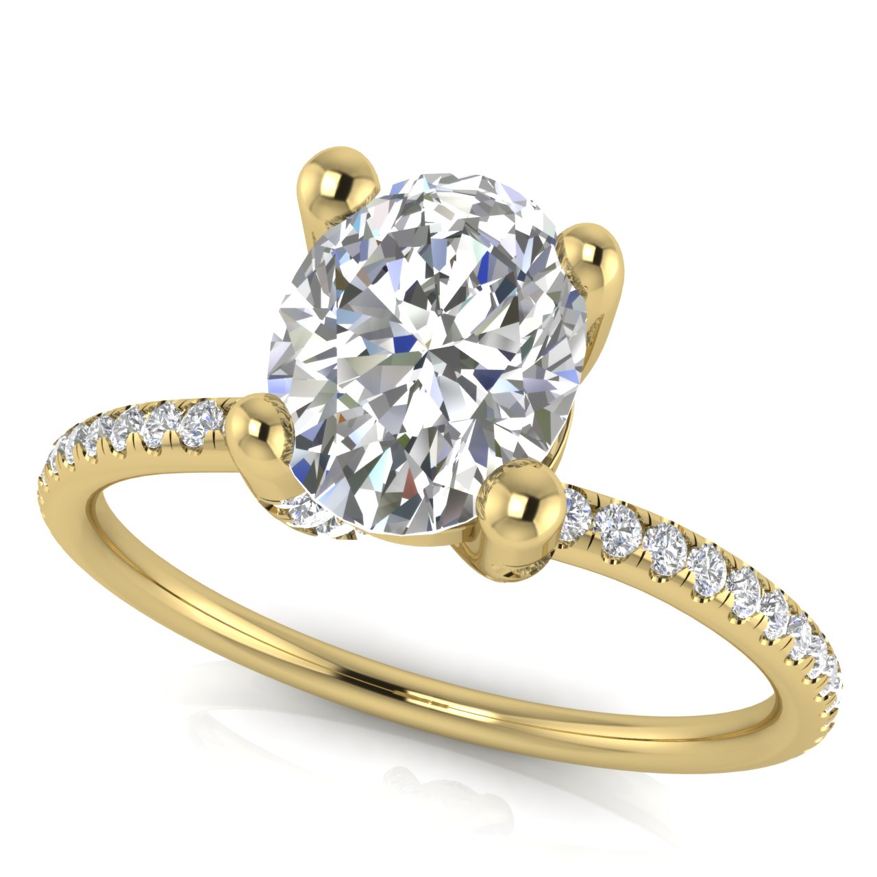 Prong Pave Oval Cut Lab Diamond Engagement Ring