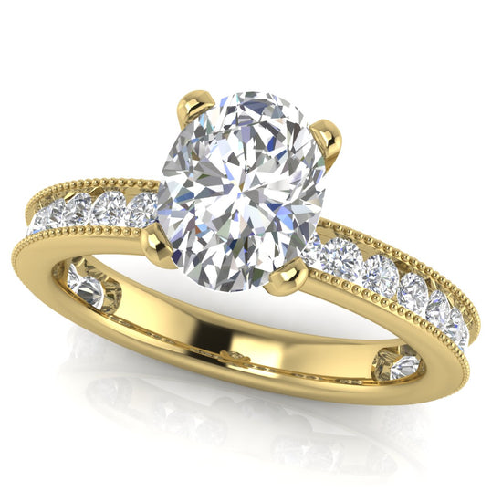 Channel Set Milgrain Oval Cut Lab Diamond Engagement Ring