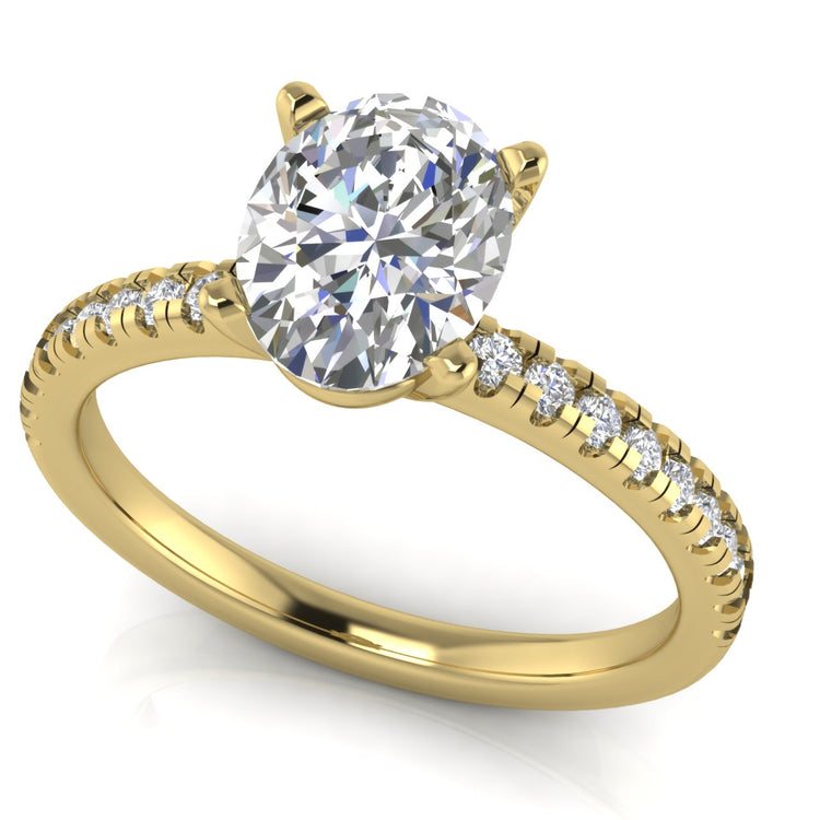 French Pave Basket Oval Moissanite Engagement Ring