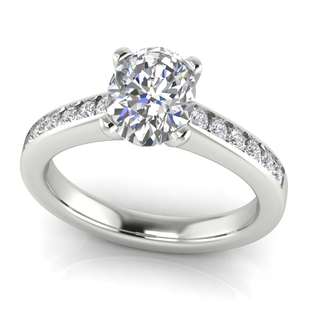 Round Channel Set Oval Lab Diamond Engagement Ring