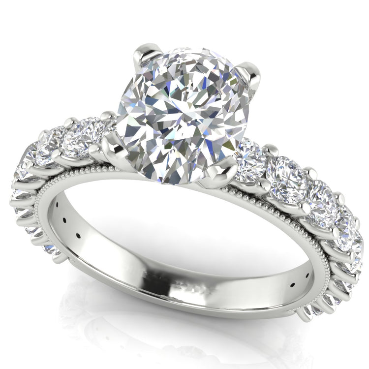 Round Pave Milgrain Oval Lab Diamond Engagement Ring