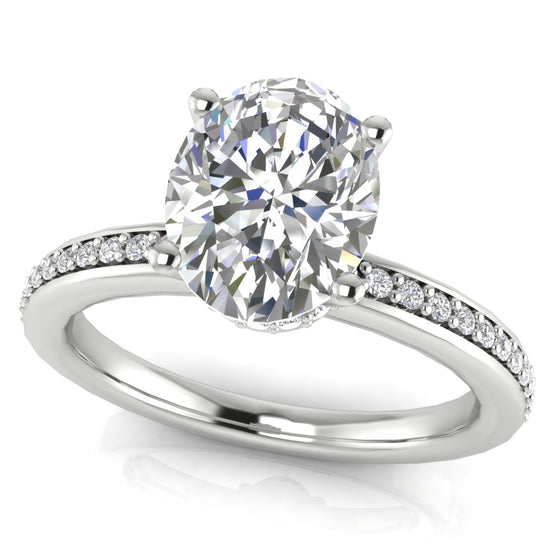 Hidden Halo Oval Cut Lab Diamond Engagement Ring