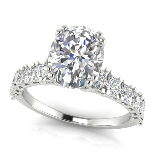 Scalloped Pave Oval Moissanite Engagement Ring