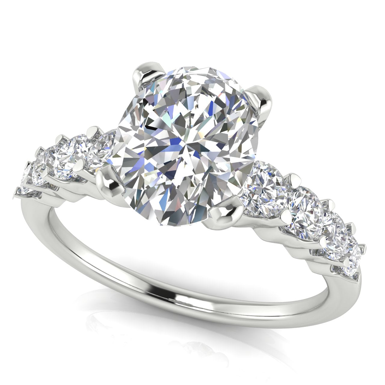 Graduated Pave Oval Lab Diamond Engagement Ring