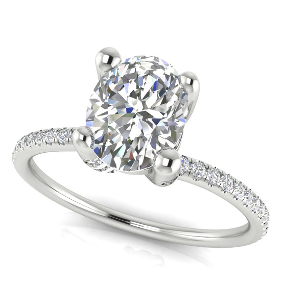 Prong Pave Oval Cut Moissanite Engagement Ring