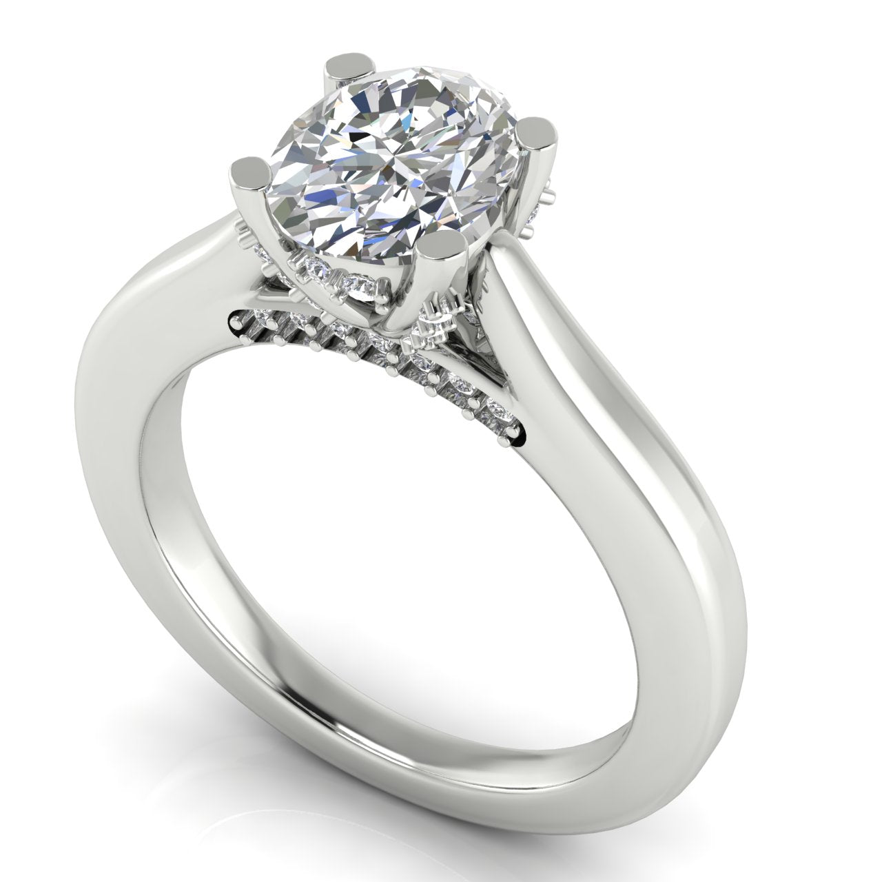 Bridge Paved Oval Lab Diamond Engagement Ring