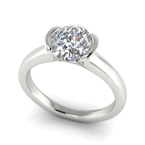 Half Bezel Oval Moissanite Engagement Ring