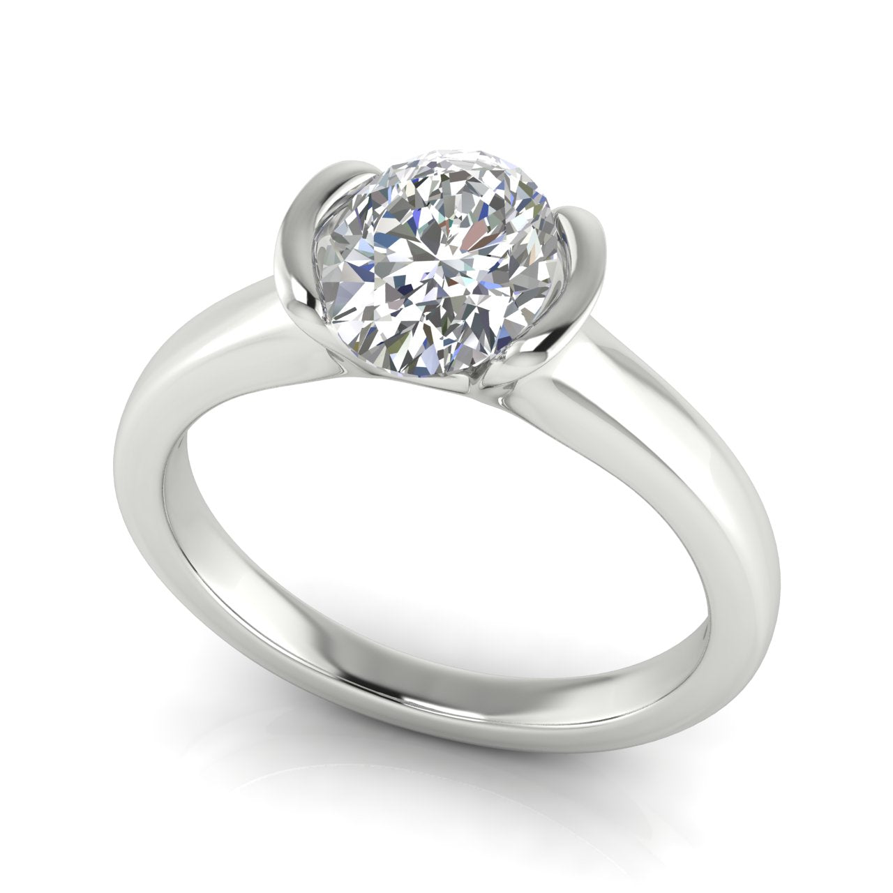 Half Bezel Oval Lab Diamond Engagement Ring