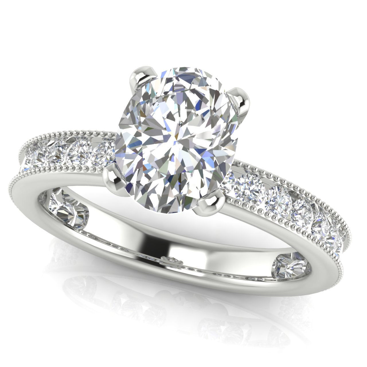 Channel Set Milgrain Oval Cut Lab Diamond Engagement Ring