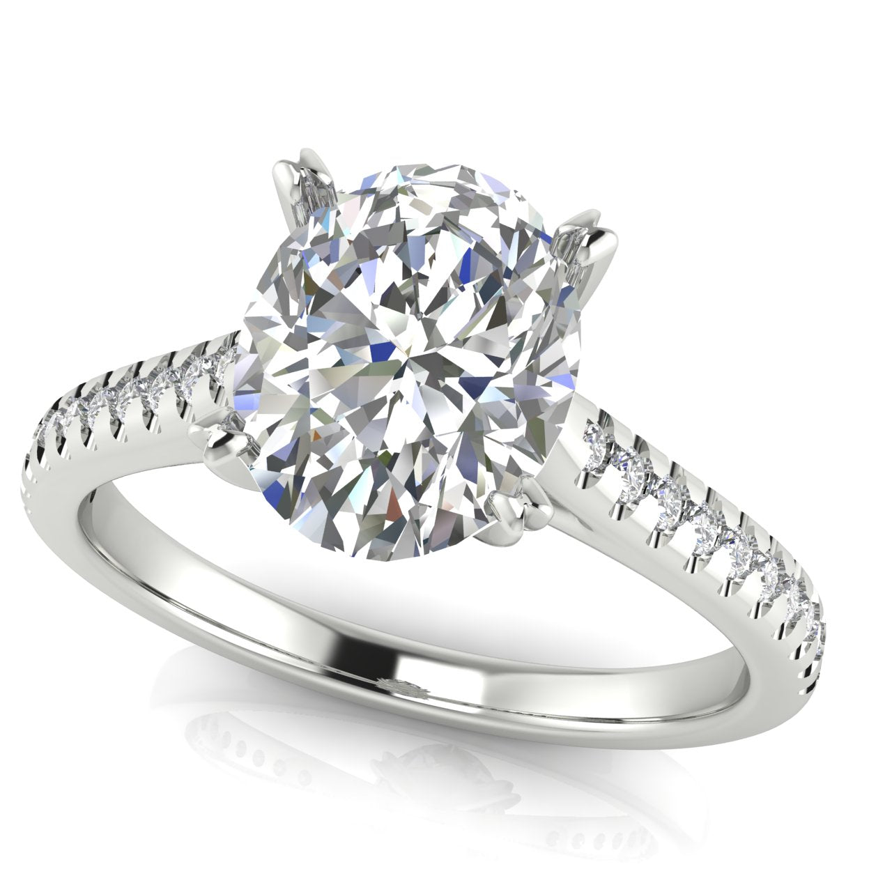 Shared Prong Pave Oval Cut Moissanite Engagement Ring