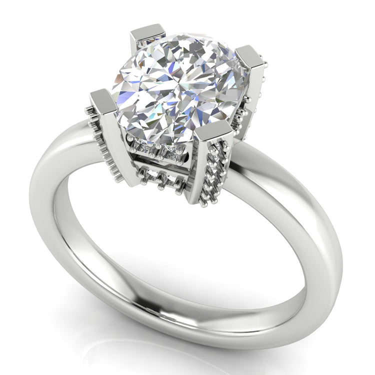 Architectural Pave Oval Moissanite Engagement Ring