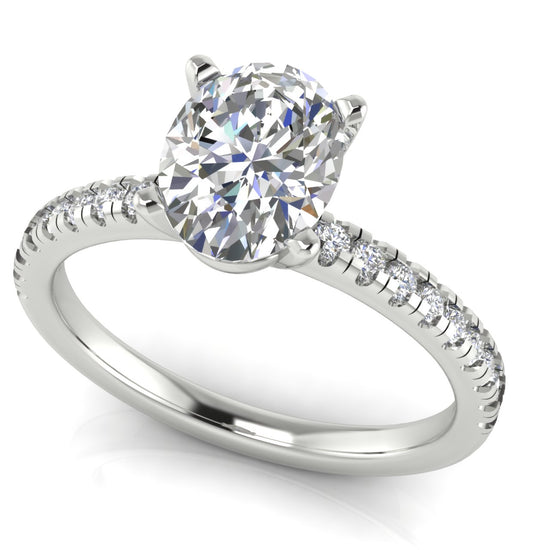 French Pave Basket Oval Moissanite Engagement Ring