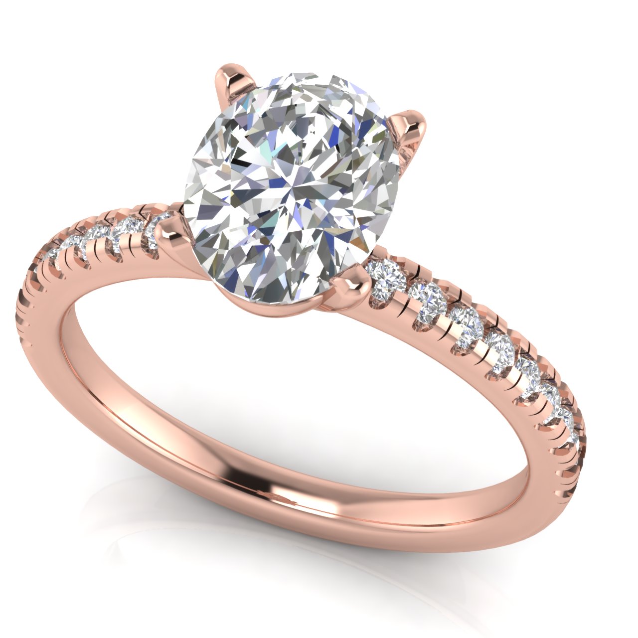 French Pave Basket Oval Moissanite Engagement Ring