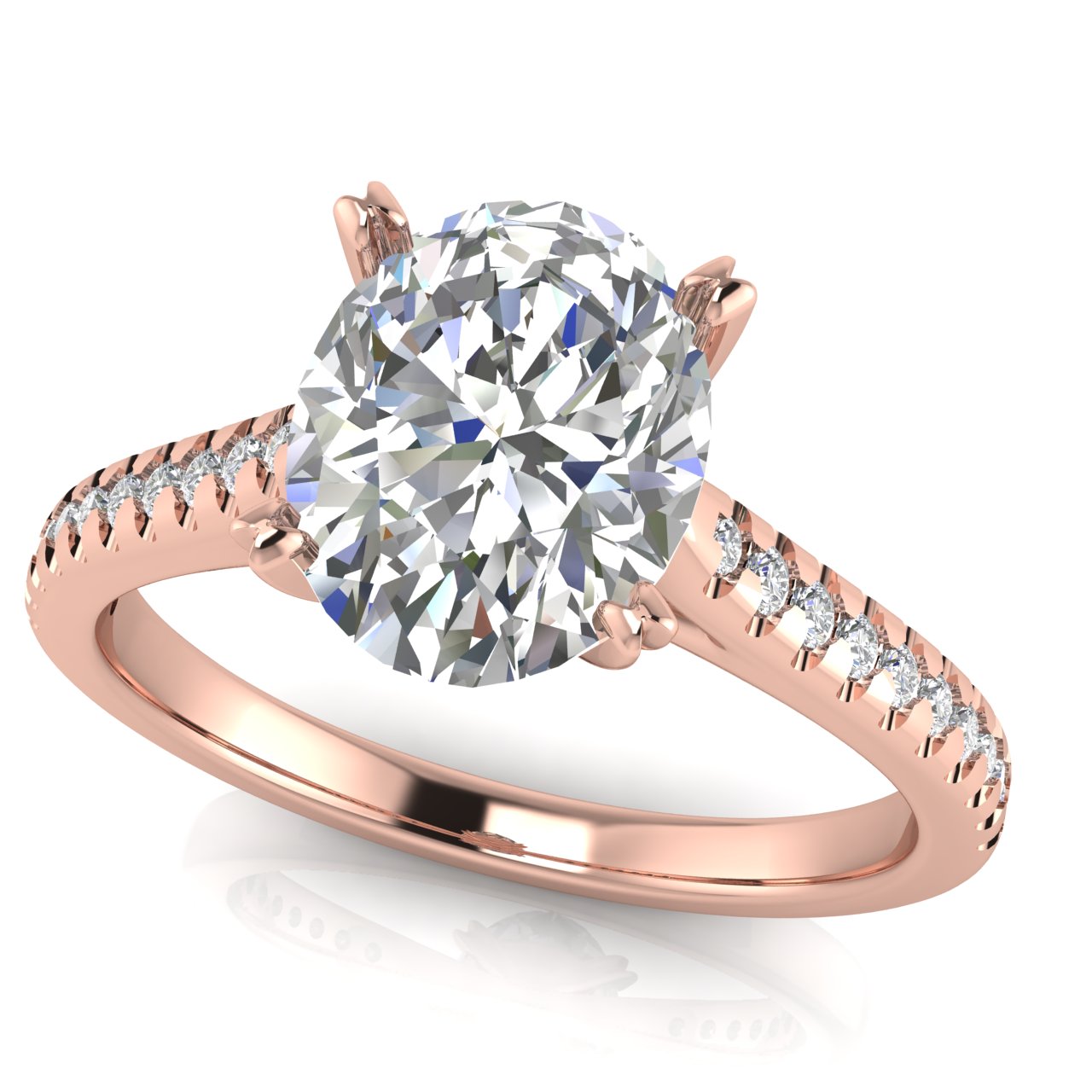 Shared Prong Pave Oval Cut Moissanite Engagement Ring