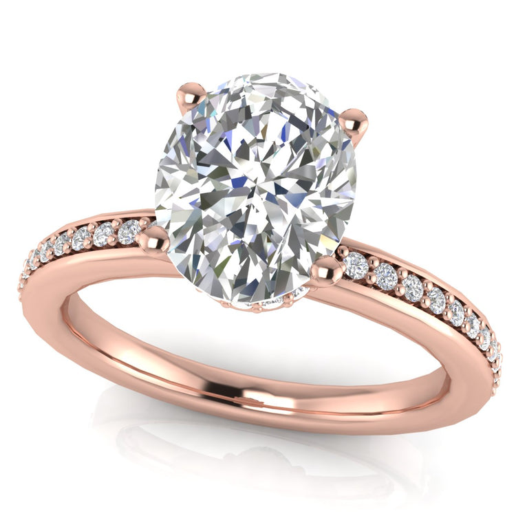 Hidden Halo Oval Cut Lab Diamond Engagement Ring