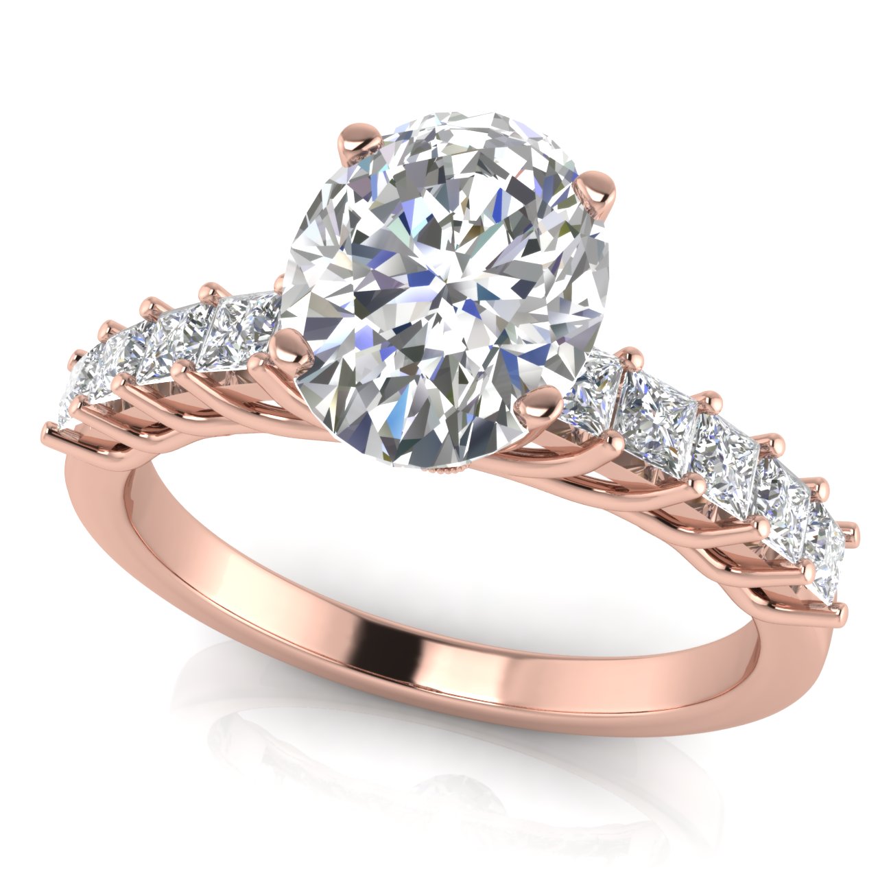 Princess Paved Oval Cut Lab Diamond Engagement Ring