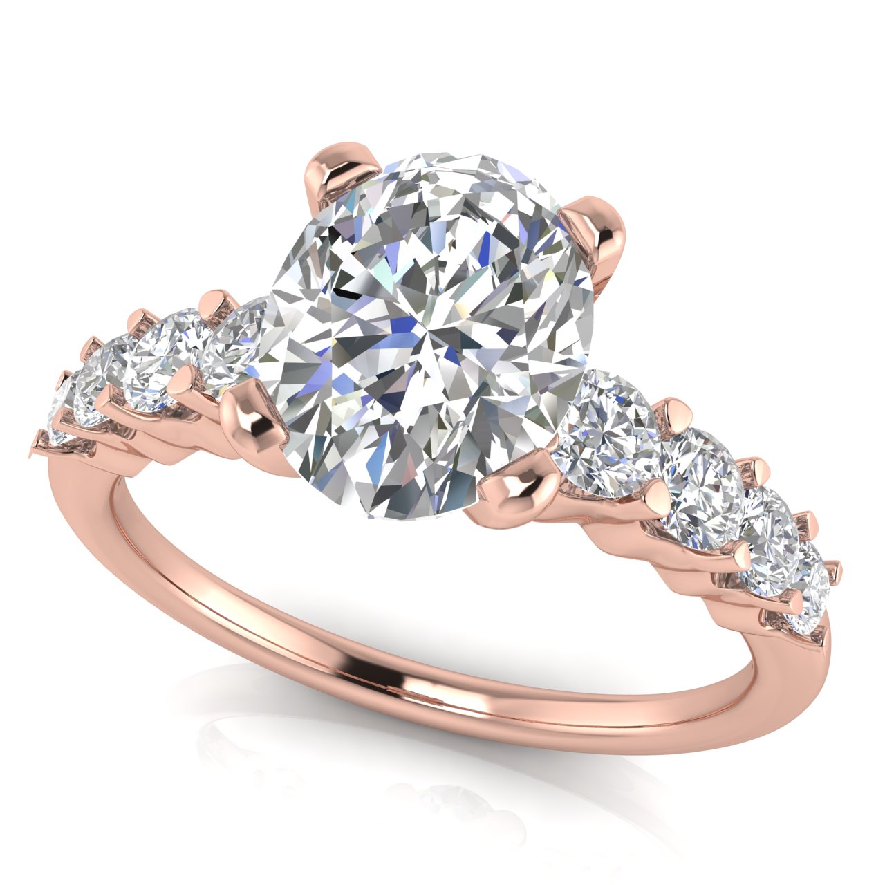 Graduated Pave Oval Moissanite Engagement Ring