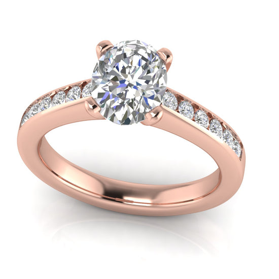 Round Channel Set Oval Lab Diamond Engagement Ring