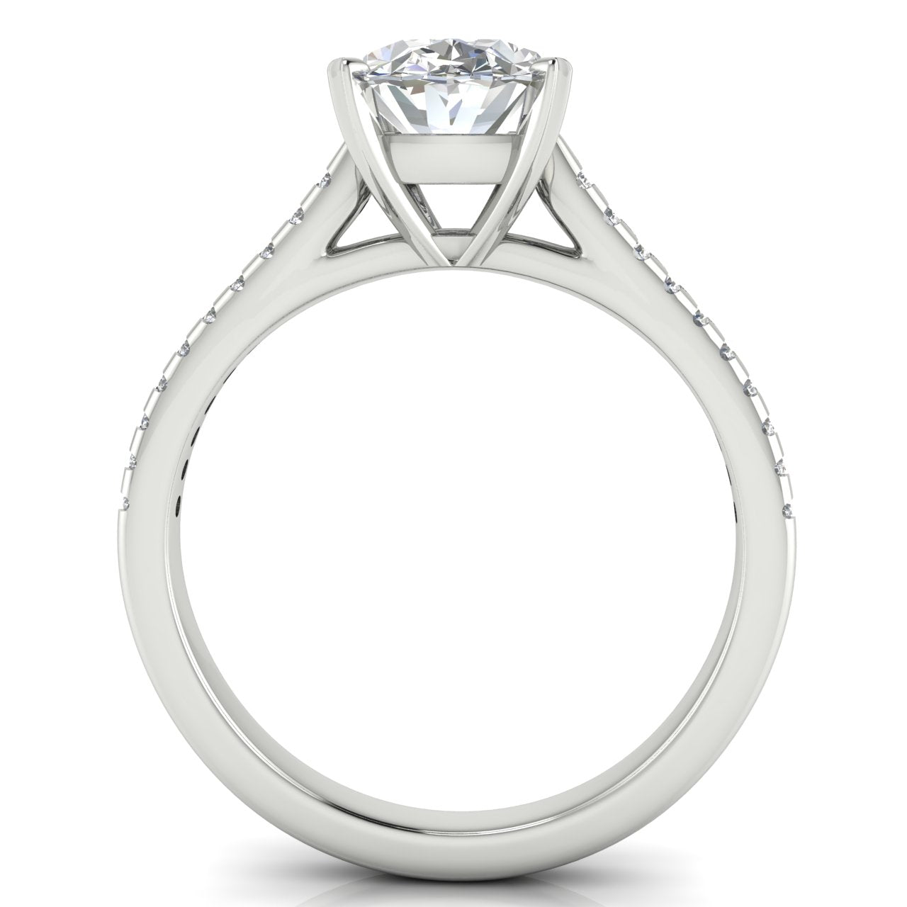 Shared Prong Pave Oval Cut Moissanite Engagement Ring