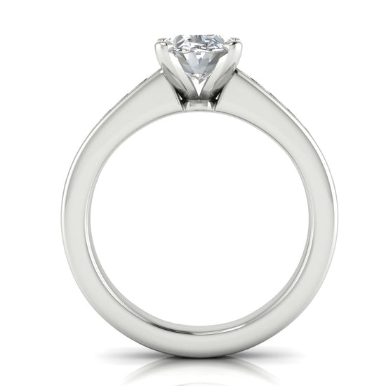 Round Channel Set Oval Lab Diamond Engagement Ring