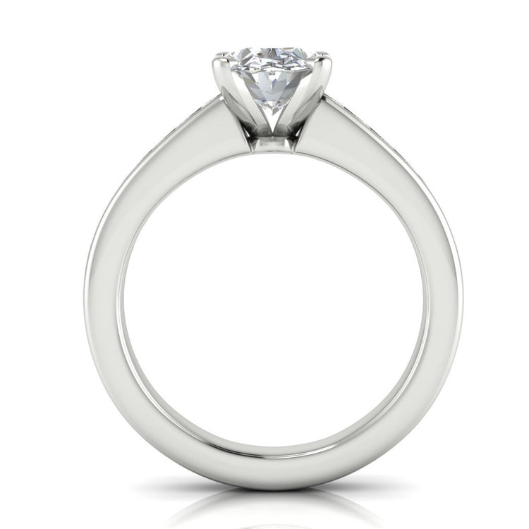 Round Channel Set Oval Moissanite Engagement Ring