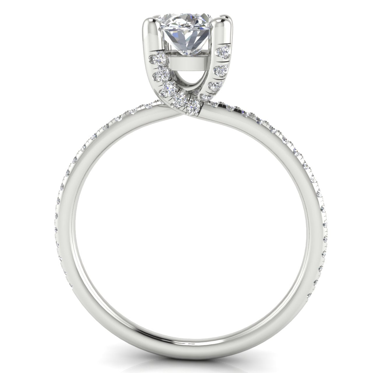 Prong Pave Oval Cut Moissanite Engagement Ring