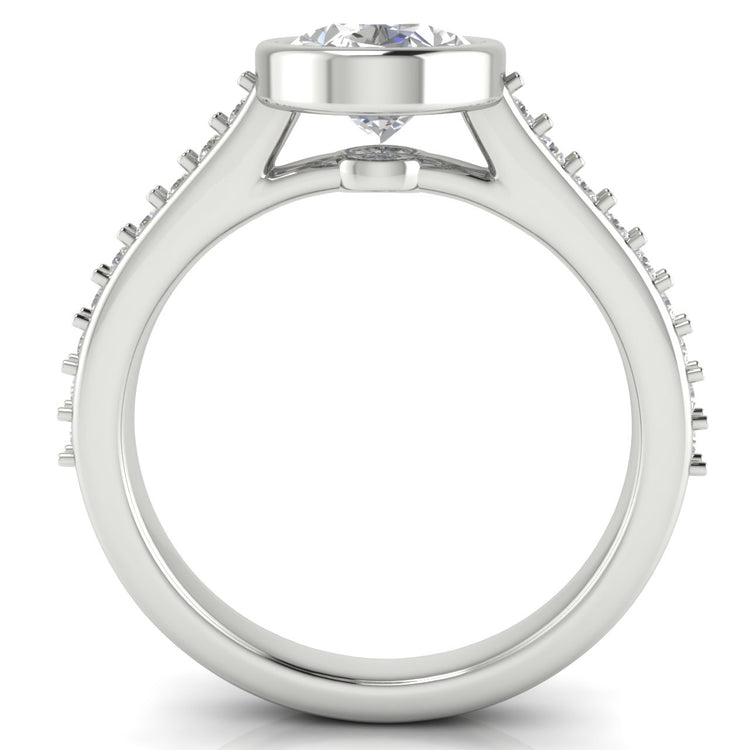 Pave Bezel Oval Cut Lab Diamond Engagement Ring