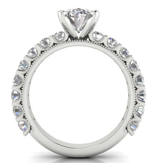 Round Pave Milgrain Oval Moissanite Engagement Ring