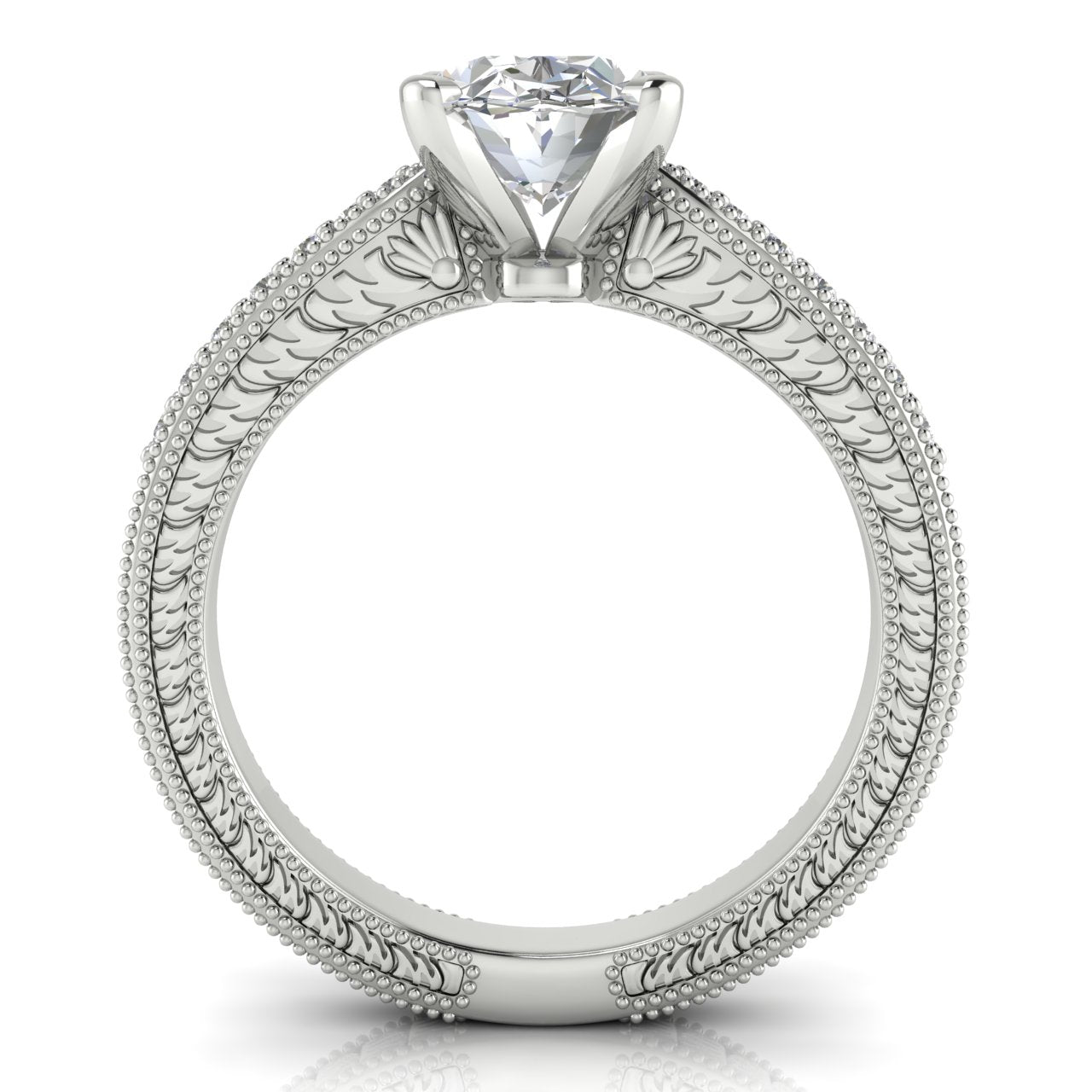 Tapered Vintage Inspired Oval Cut Moissanite Engagement Ring