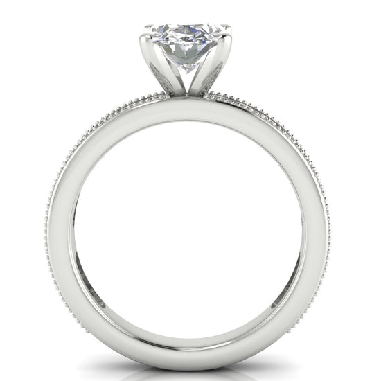 Channel Set Milgrain Oval Cut Lab Diamond Engagement Ring