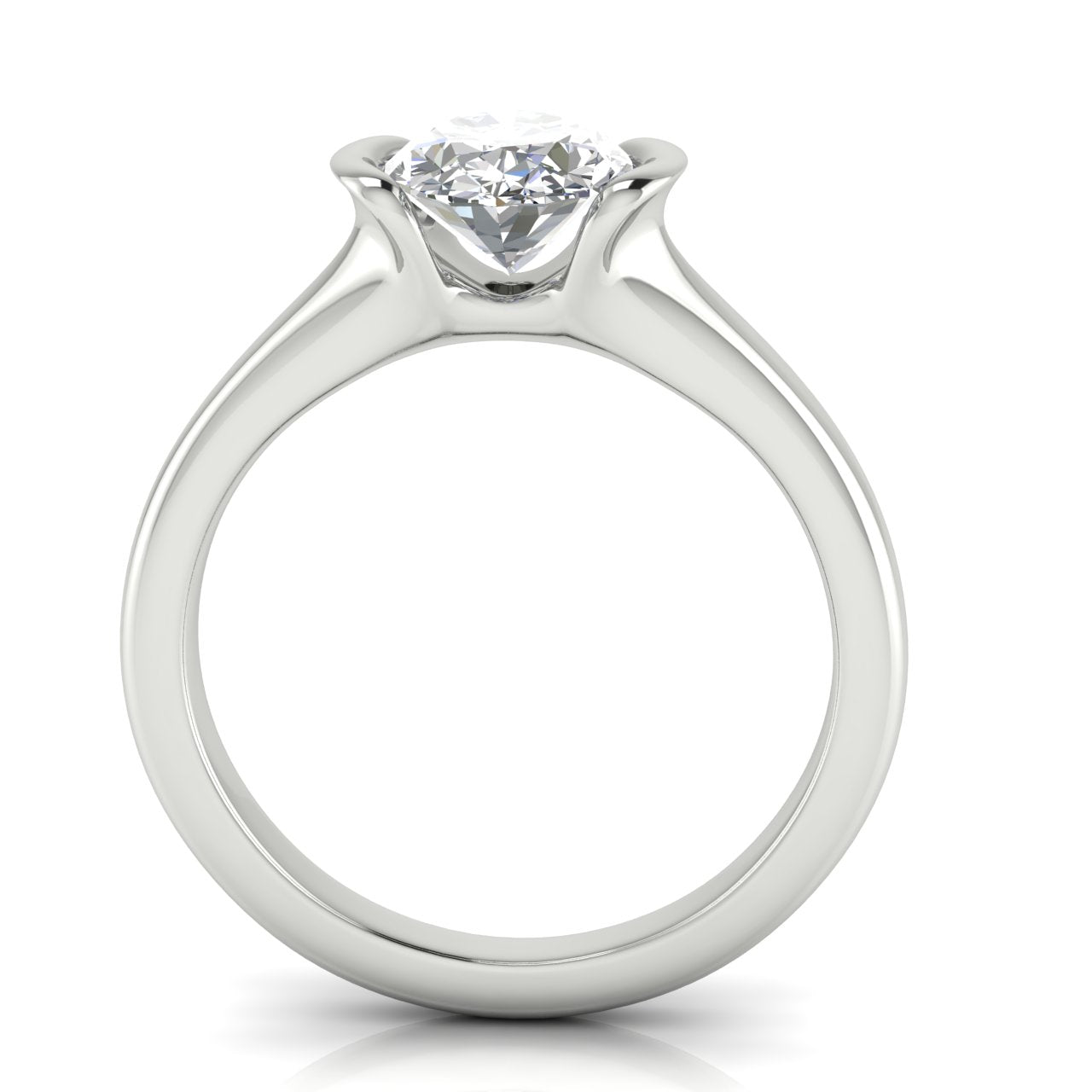 Half Bezel Oval Moissanite Engagement Ring