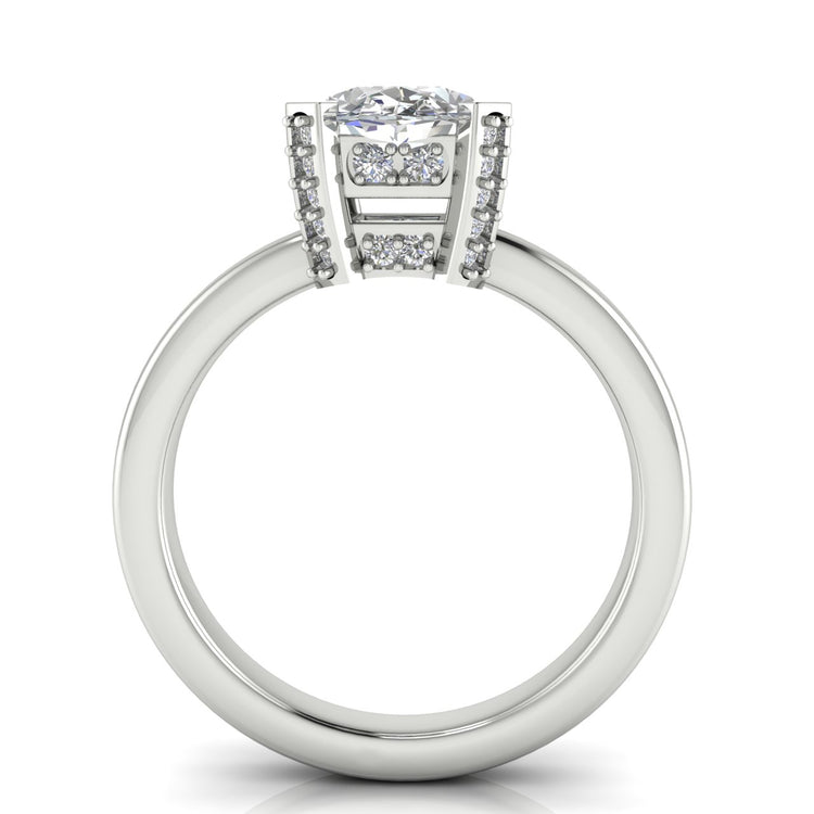 Architectural Pave Oval Moissanite Engagement Ring