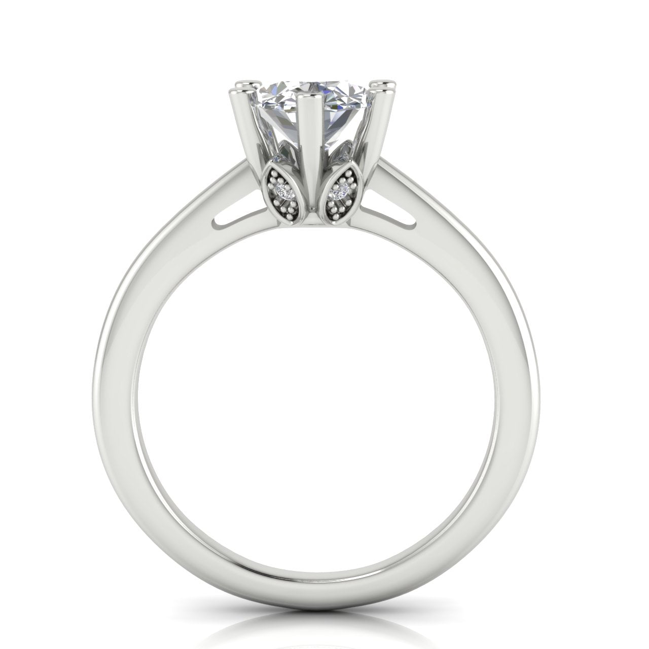 Lotus Pave Oval Moissanite Engagement Ring